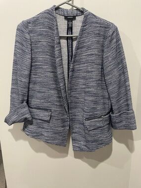 Alfani Navy & White Textured Open-Front Blazer